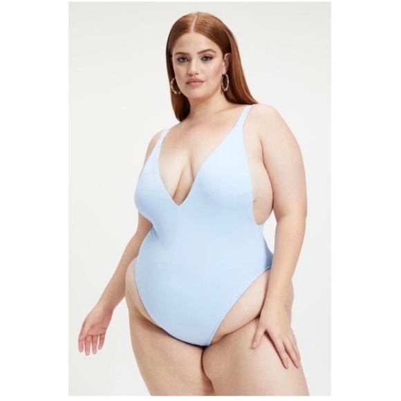Good American Light Sky Blue Plunge V-Neck One Piece Swimsuit Size 6 XXXL 3X - Picture 2 of 6